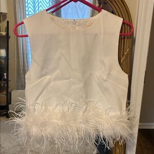 Chic White Feather Trim Tank Top